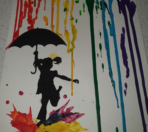 silhouette umbrella melted crayon