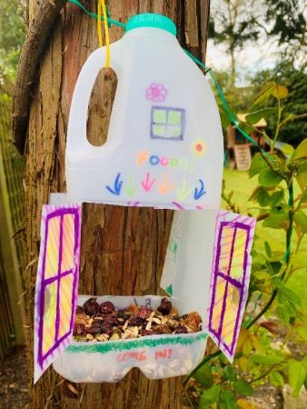 Milk Bottle Birdfeeder - Housebound with Kids